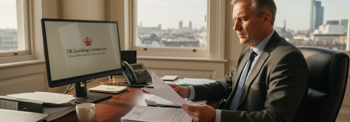 Compliance officer reviewing casino licensing paperwork