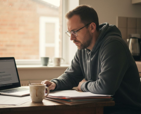 Man reviewing UK casino licence at laptop