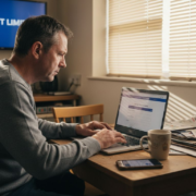 Man setting casino deposit limits at home