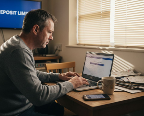 Man setting casino deposit limits at home
