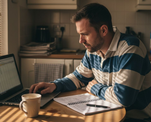 Man tracking gambling habits at kitchen table