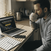 Man browsing UK casino welcome offers at home