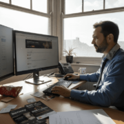 Man updating casino affiliate site in office