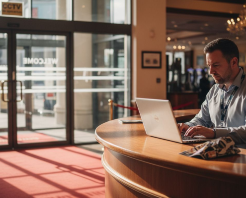 Reception area of secure UK casino lobby