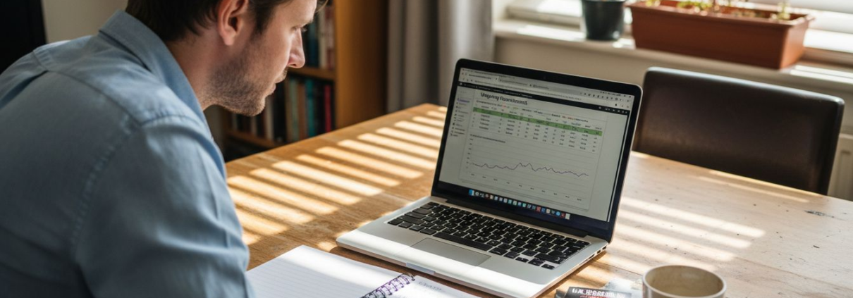 Man comparing casino bonuses at table
