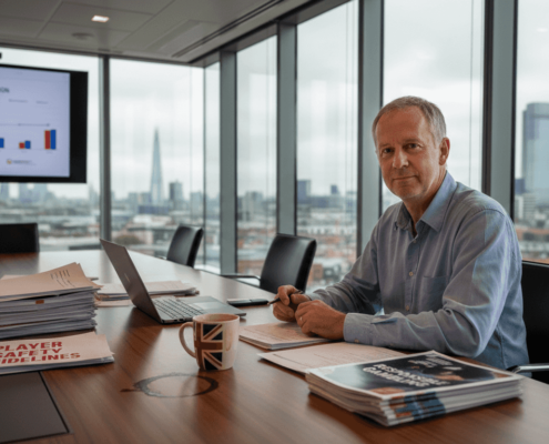 Compliance officer reviewing responsible gambling documents