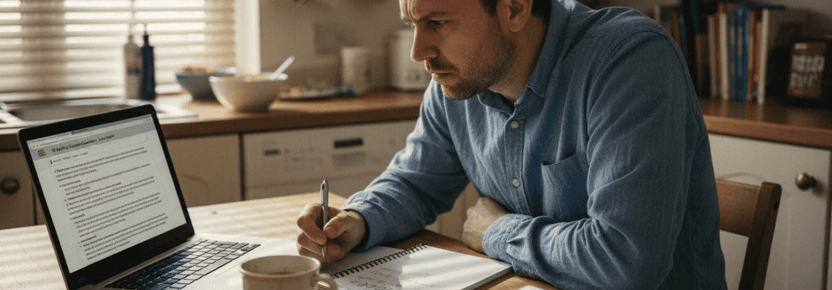Man verifying casino licence at home table