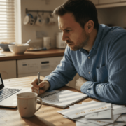 Man verifying casino licence at home table