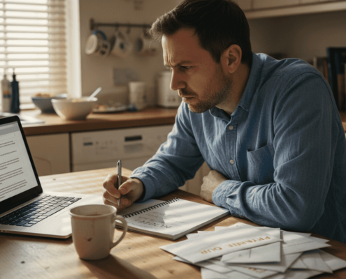 Man verifying casino licence at home table