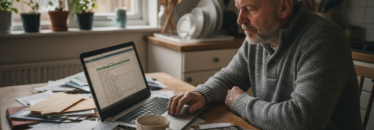 Man checks casino site security at kitchen table