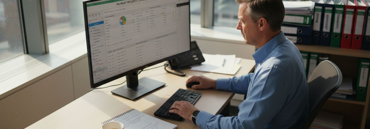 Compliance officer reviewing casino payment security