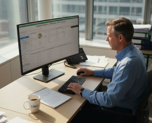 Compliance officer reviewing casino payment security