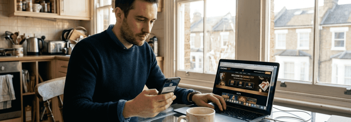 Man using e-wallet for UK online gambling