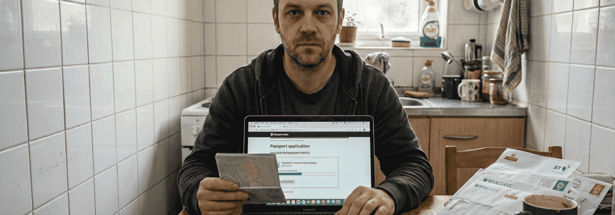 Man verifying online casino KYC in home kitchen