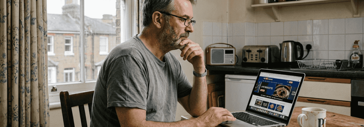 Man reviewing online casino bonus steps