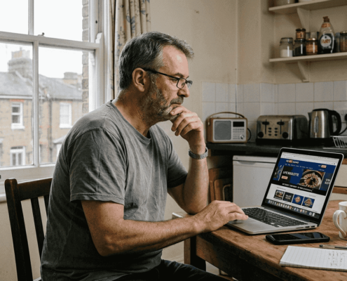 Man reviewing online casino bonus steps