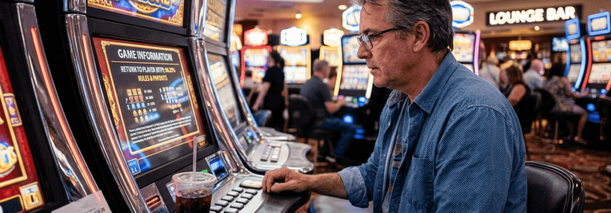 Man checking slot machine RTP screen