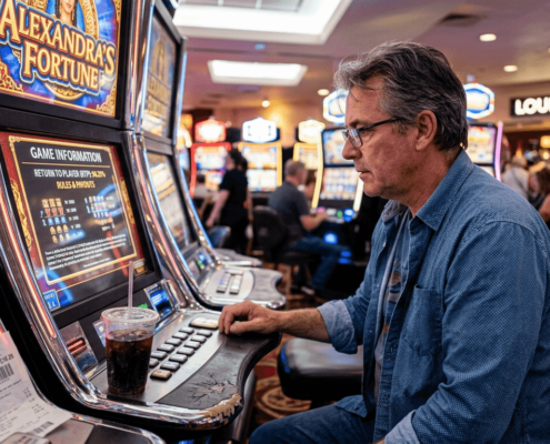 Man checking slot machine RTP screen