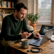 Man entering 2FA code for casino login