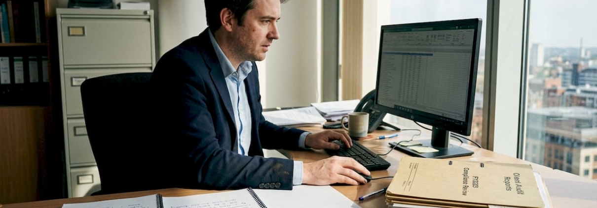 Compliance officer reviewing casino audit reports