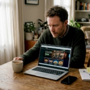 Man checking UK casino site on laptop