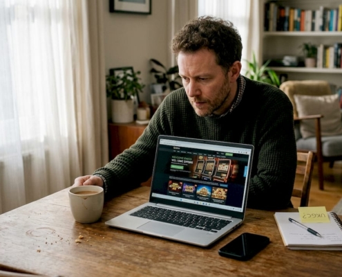 Man checking UK casino site on laptop