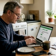 Man setting casino deposit limit on laptop