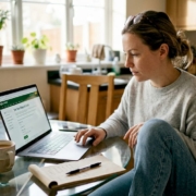 Woman viewing gambling limits page at home