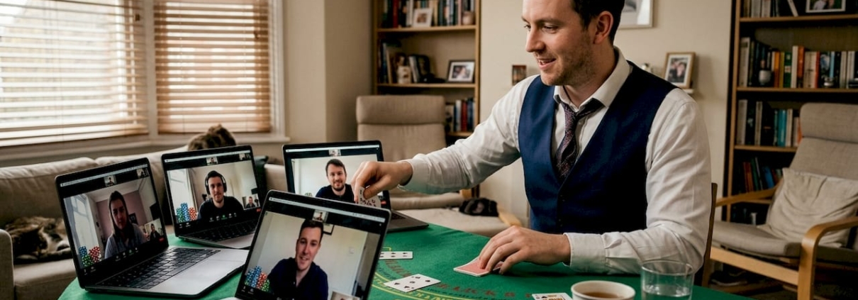 Live dealer interacting in UK home setting