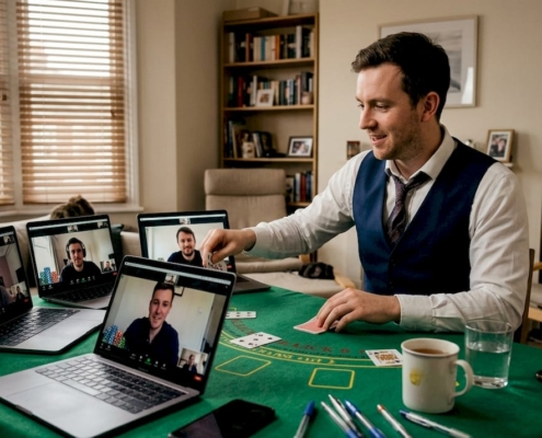 Live dealer interacting in UK home setting