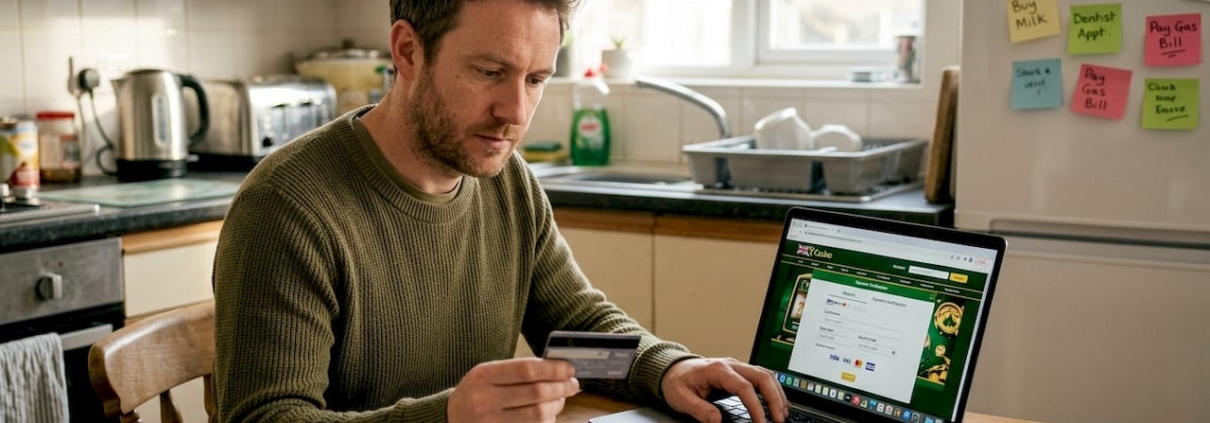 Man verifying online casino payment details