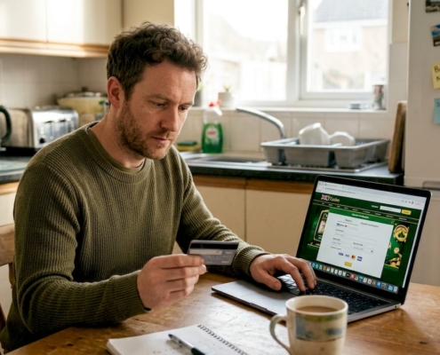 Man verifying online casino payment details