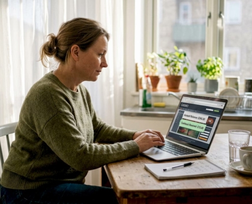 Woman checks casino cashback online