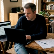 Man checking casino bonuses at home