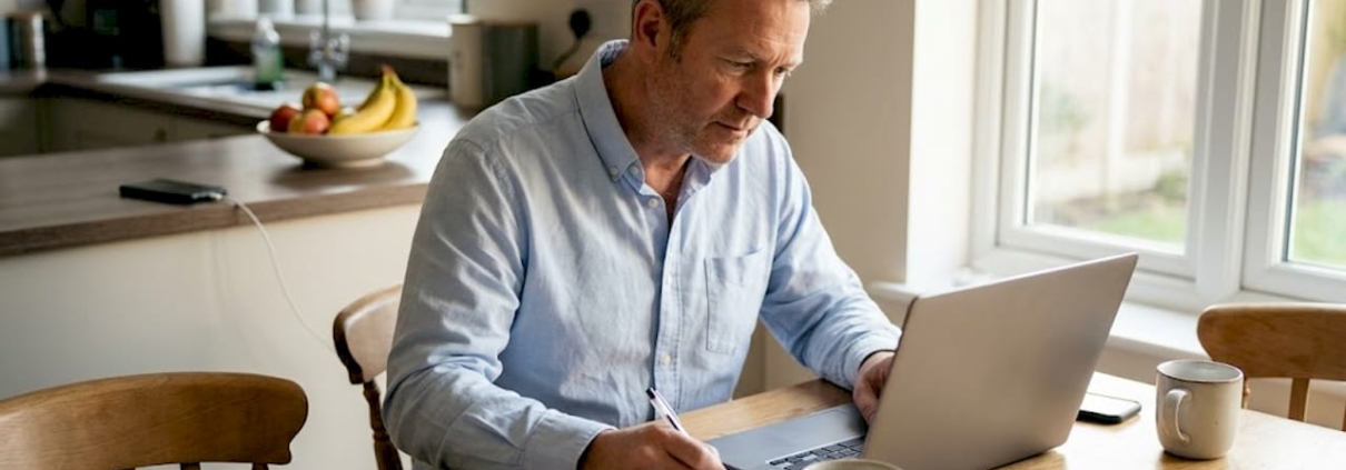 Man reviews UK casino bonus workflow laptop