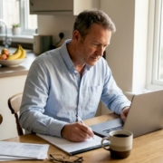 Man reviews UK casino bonus workflow laptop