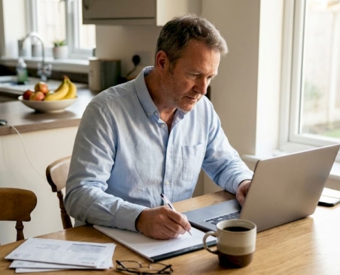 Man reviews UK casino bonus workflow laptop