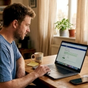 Man starting online casino withdrawal at home