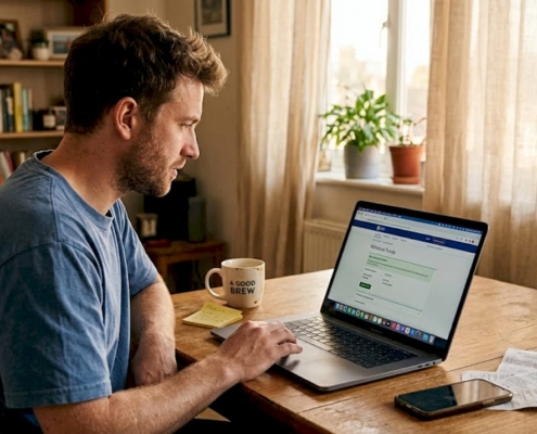 Man starting online casino withdrawal at home