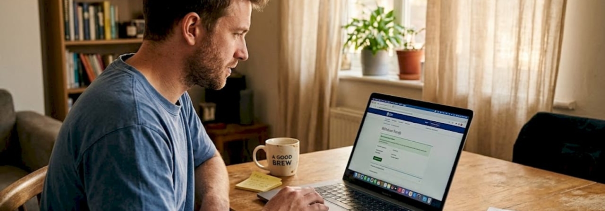 Man starting online casino withdrawal at home