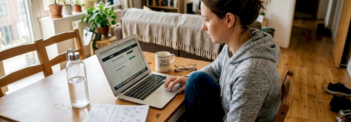 Woman comparing casino bonuses on laptop