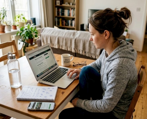 Woman comparing casino bonuses on laptop