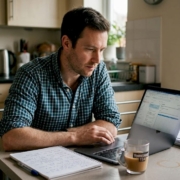 Man using laptop for casino offer research