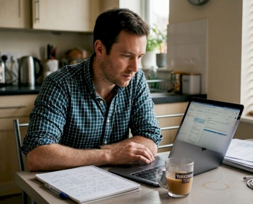 Man using laptop for casino offer research