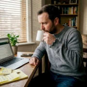 Man reviewing responsible wagering at home