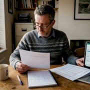 Man researching online casino safety at home