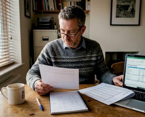 Man researching online casino safety at home