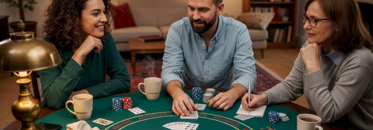 Friends playing casino table games at home