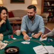 Friends playing casino table games at home