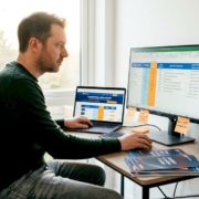 Man researching casino payouts at home desk